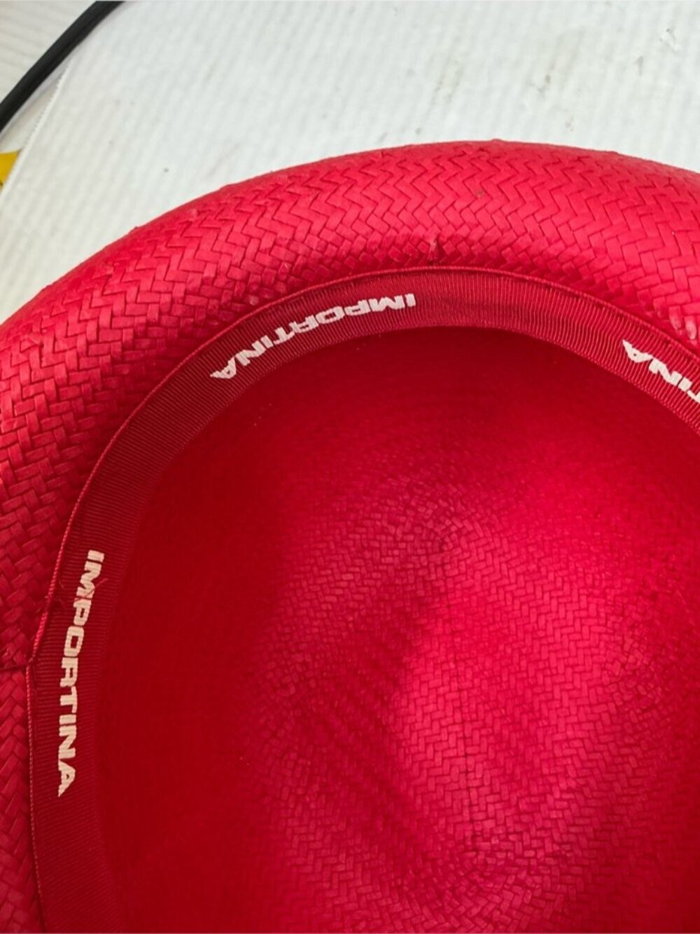 Vintage Red Straw Church Derby Hat Embellished Ribbon Red Bird Adult OS 1980’s - Picture 3 of 15